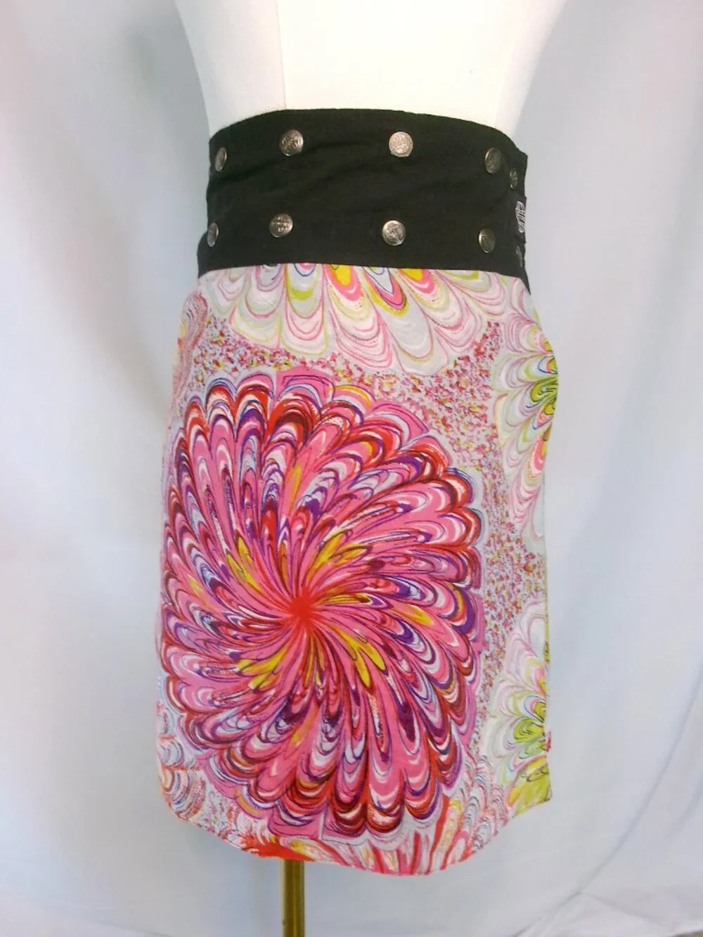 Pacap Reversible Adjustable Wrap Skirt Boho Festival Psychedelic Floral Cotton - Picture 3 of 8